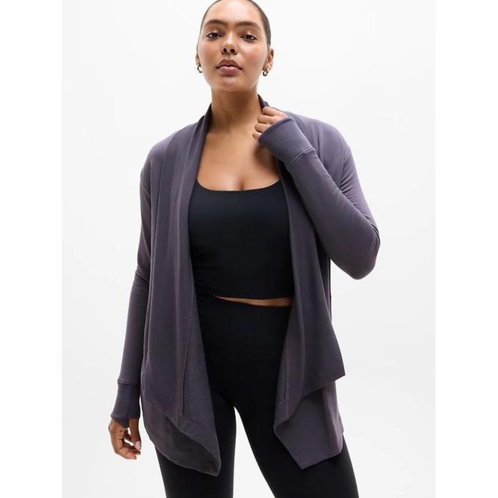 Athleta Women's sz S Pranayama Restore Wrap Charcoal Gray Drape Front Cardigan